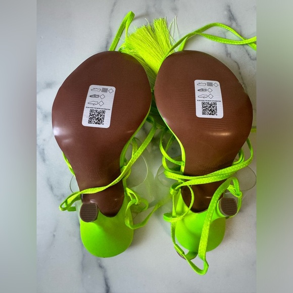 ASOS Neon Green Satin Lace-Up Heels – Clear Strap Stiletto Sandals, Size 7 NWT - Picture 5 of 5